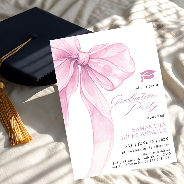 Invitation Fête de graduation moderne tendance Pink Bow (Créateur téléchargé)