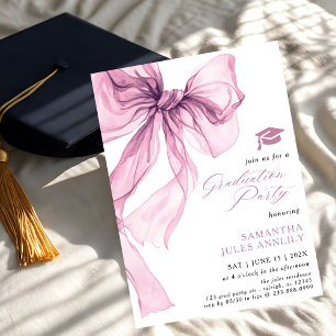 Invitation Fête de graduation moderne tendance Pink Bow