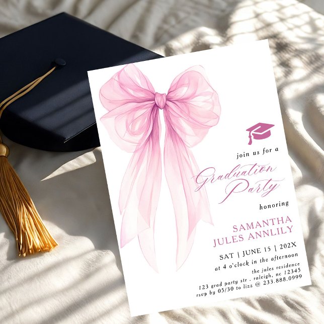 Invitation Fête de graduation moderne tendance Pink Bow (Créateur téléchargé)
