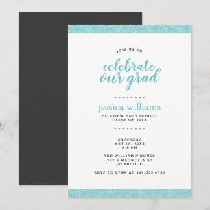 Invitation Fête de graduation moderne Turquoise et Grey