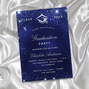 Invitation Fête de graduation navy bleu scintillants