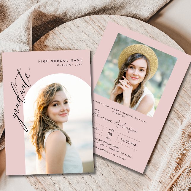 Invitation Fête de graduation photo Blush Pink 2 moderne (Créateur téléchargé)