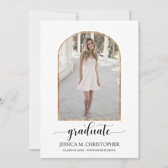 Invitation Fête de graduation photo de l'arc de script minima (Devant)