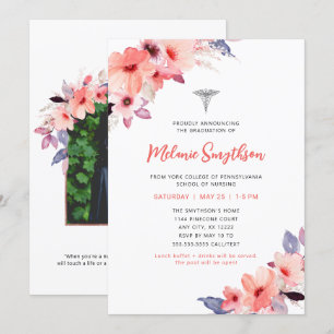 Invitation Fête de graduation photo de l'infirmière florale b