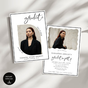 Invitation Fête de graduation photo de script de bow moderne