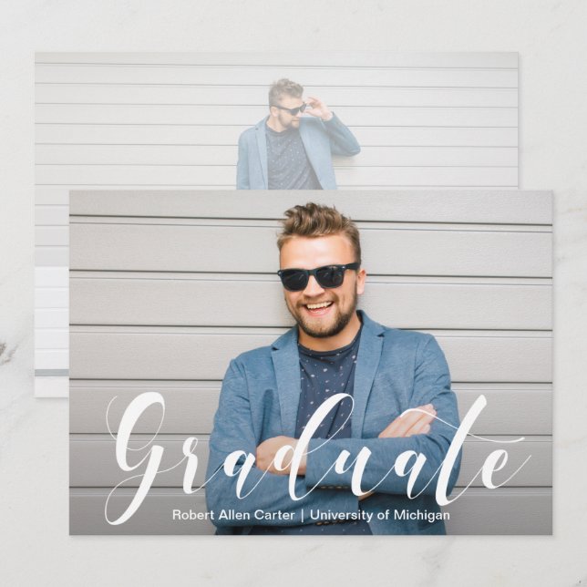 Invitation Fête de graduation photo de script moderne (Devant / Derrière)