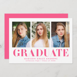 Invitation Fête de graduation photo Hot Pink 3 tout simplemen