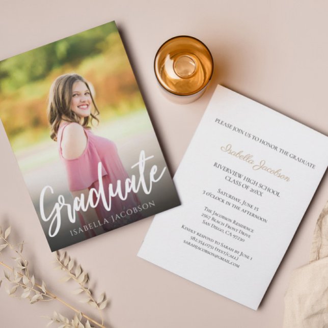 Invitation Fête de graduation photo manuscrite de script (Créateur téléchargé)