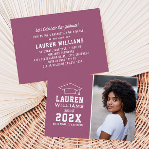 Invitation Fête de graduation photo moderne Berry Pink