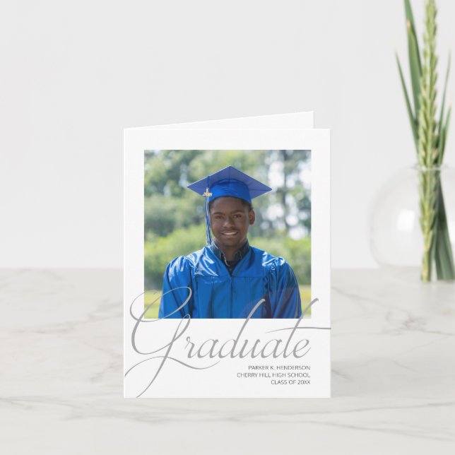 Invitation Fête de graduation photo noir et blanc moderne (Devant)