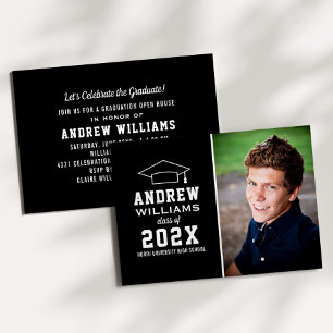 Invitation Fête de graduation photo noir et blanc moderne