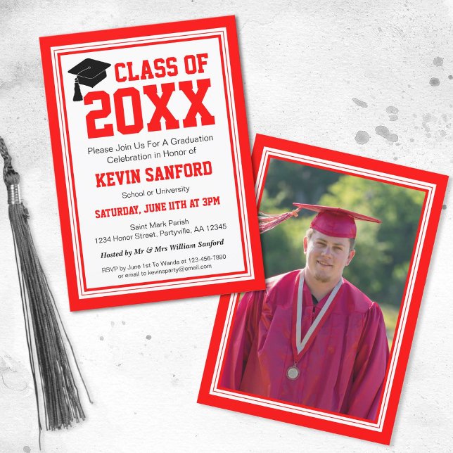Invitation Fête de graduation photo rouge et blanc (Créateur téléchargé)