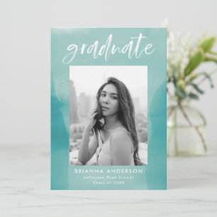 Invitation Fête de graduation photo turquoise Watercolor Wash