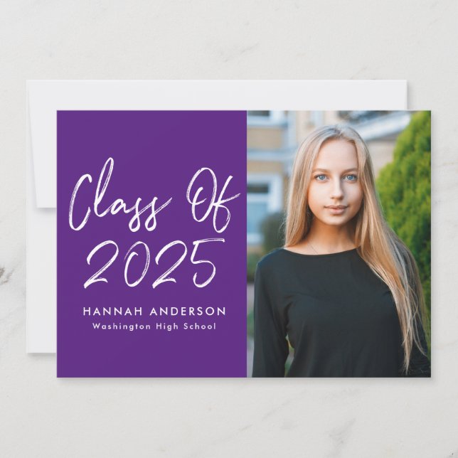 Invitation Fête de graduation photo violet de script moderne (Devant)