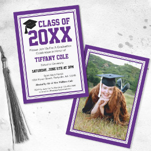 Invitation Fête de graduation photo violet et blanc