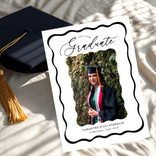 Invitation Fête de graduation photo Wavy Script moderne