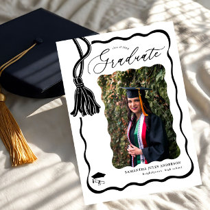 Invitation Fête de graduation photo Wavy Script moderne