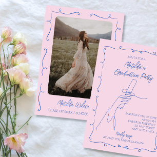 Invitation Fête de graduation Pink & Blue Photo