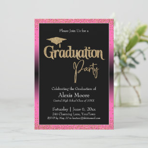 Invitation Fête de Graduation Pink brillant Ombre Confetti