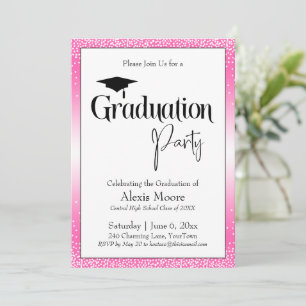 Invitation Fête de Graduation Pink brillant Ombre Confetti