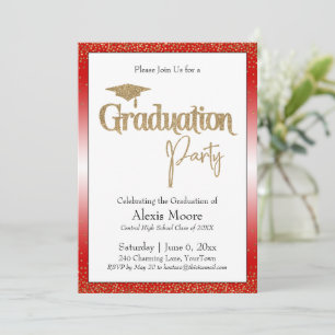 Invitation Fête de Graduation Rouge brillant Ombre Gold Confe