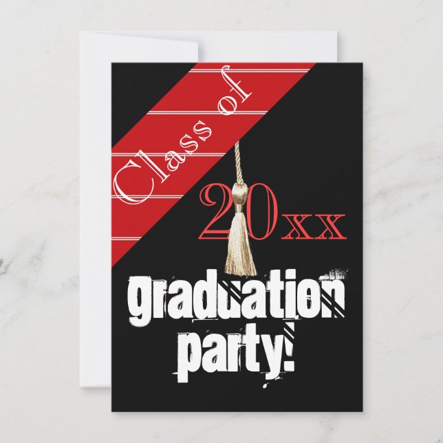 Invitation Fête de graduation rouge et noire (Devant)
