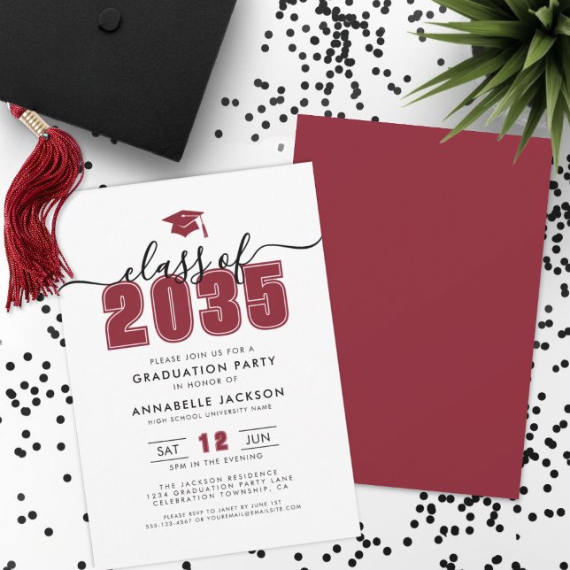 Invitation Fête de graduation rouge moderne simple (Simple Modern Red Graduation Party Invitation)