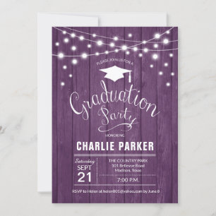 Invitation Fête de Graduation Rustique Motif en bois violet c