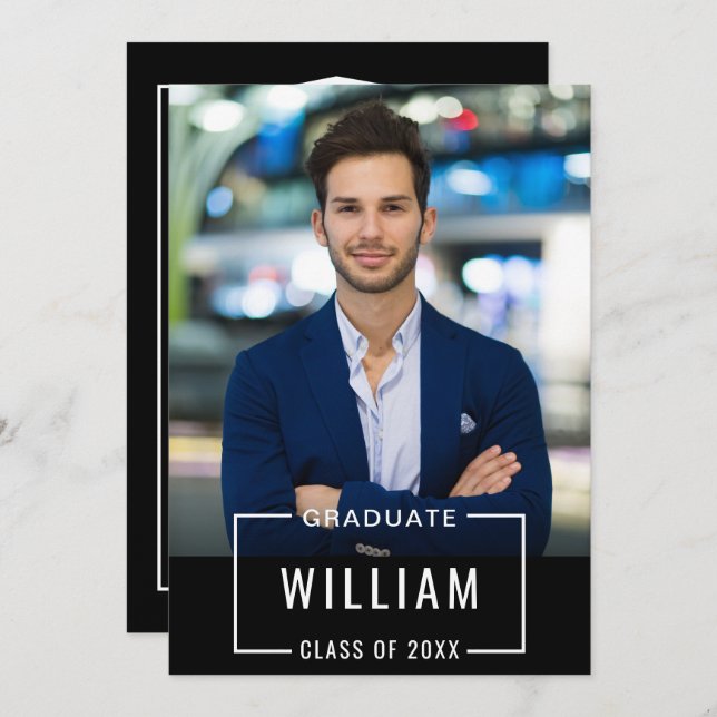 Invitation Fête de graduation Simple Noir Blanc moderne (Devant / Derrière)