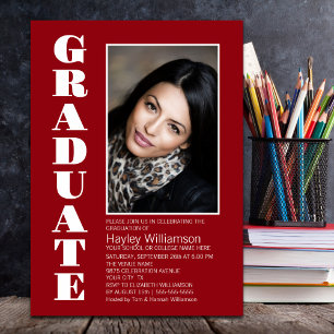 Invitation Fête de graduation Simple Red Photo Modern