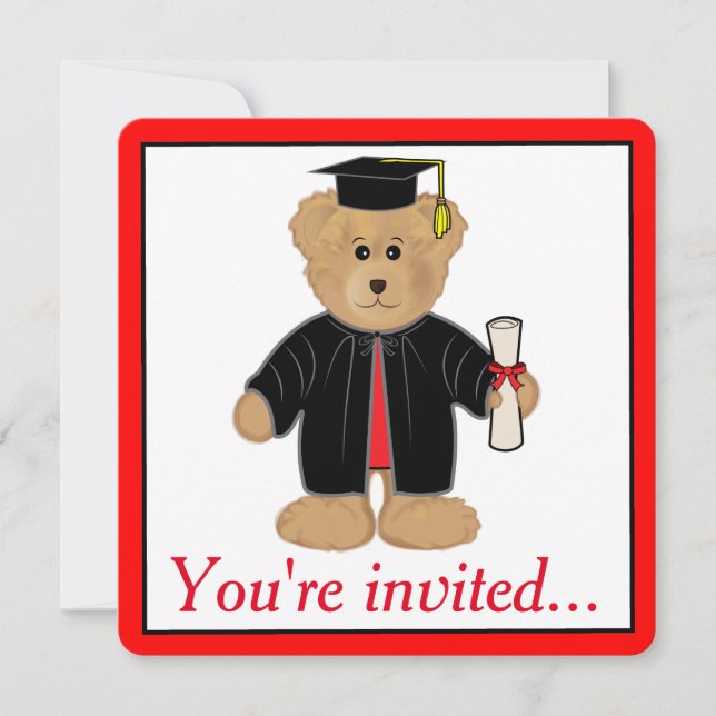 Invitation Fête de graduation Teddy Bear Casquette et Gown (Devant)