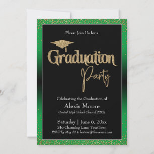 Invitation Fête de graduation vert brillant Ombre Confetti