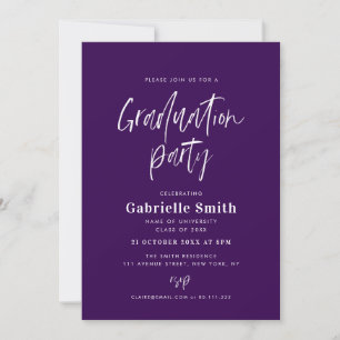 Invitation Fête de graduation violette en lettrage tendance