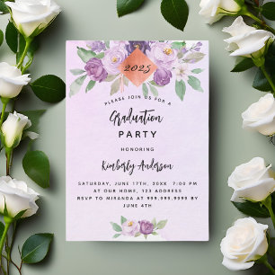 Invitation Fête de graduation violette fleurs violet
