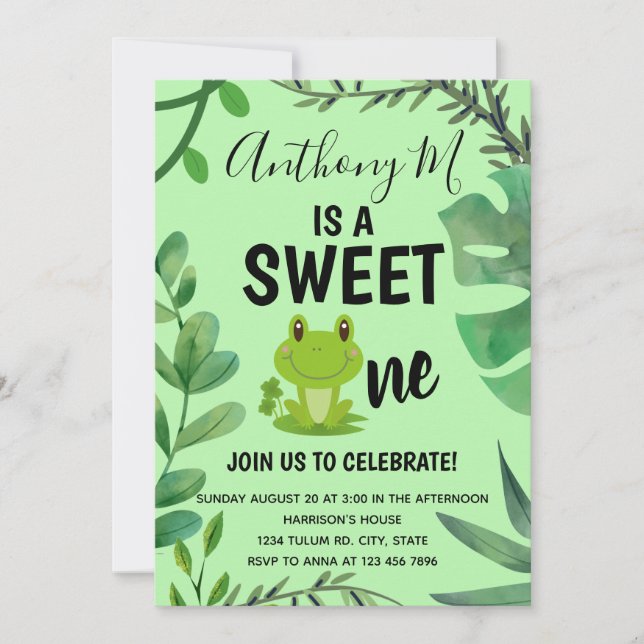 Invitation Fête de grenouille 1er anniversaire froggy thème v (Devant)