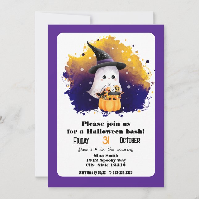 Invitation Fête de Halloween Bash Fantôme Mignon (Devant)