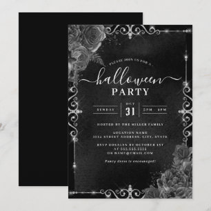 Invitation Fête de Halloween Bijou Floral Épuré Sombre 