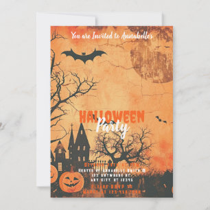 Invitation Fête de Halloween des Oiseaux Noirs sous la Pleine