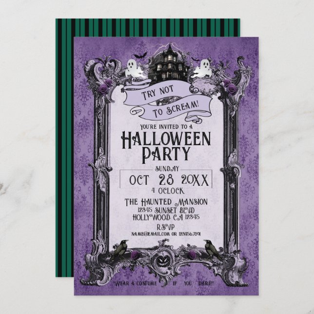 Invitation Fête de Halloween Maison Hantée (Devant / Derrière)