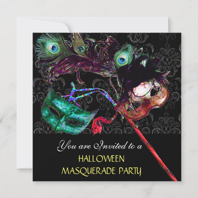 Invitation FÊTE DE HALLOWEEN MASQUERADE DAMASK Noir bleu (Devant)