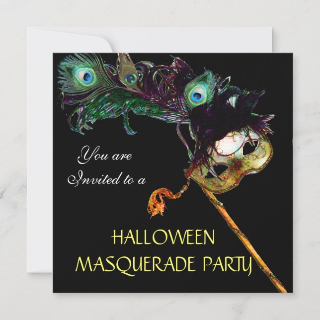 Invitation FÊTE DE HALLOWEEN MASQUERADE, Noir jaune bleu (Devant)