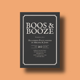 Invitation Fête de Halloween Vintage Boos And Booze en Noir