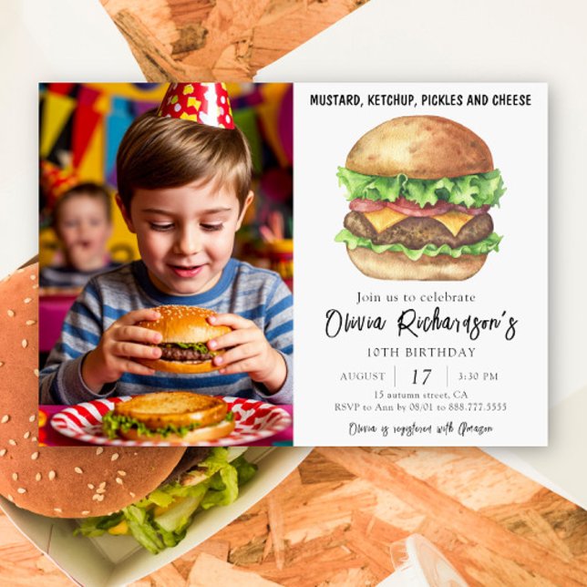 Invitation Fête de hamburger aquarelle Anniversaire (Créateur téléchargé)