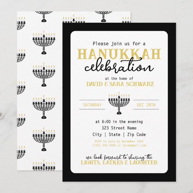 Invitation Fête de HANNUKAH Menorah (Devant / Derrière)