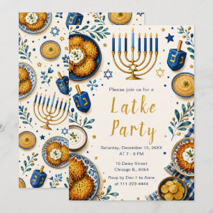 Invitation Fête de Hanouka avec des latkes