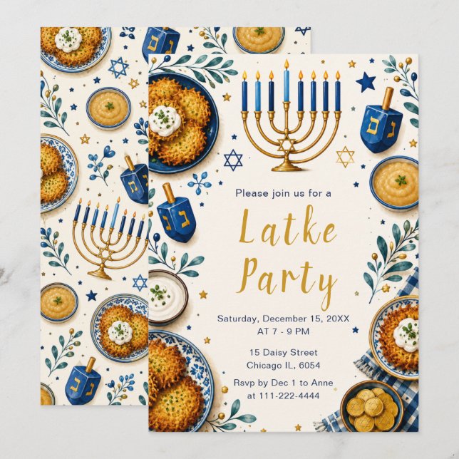 Invitation Fête de Hanouka avec des latkes (Devant / Derrière)