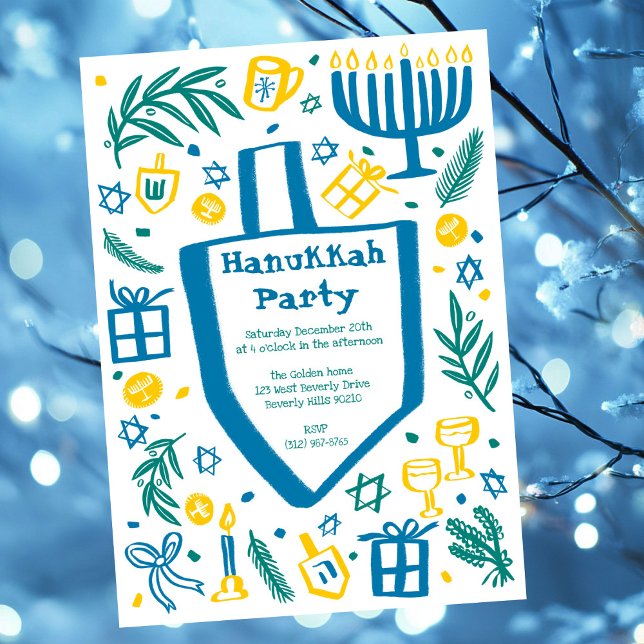 Invitation Fête de Hanoukka Fantaisiste et Mignonne sur Mesur (Whimsical Hanukkah Holiday Party Cute Custom Invitation
)