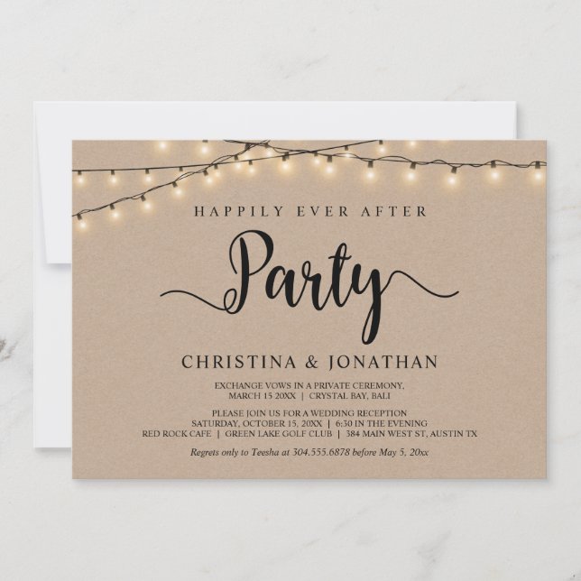 Invitation Fête de « Heureux pour toujours », Fuite amoureuse (Devant)