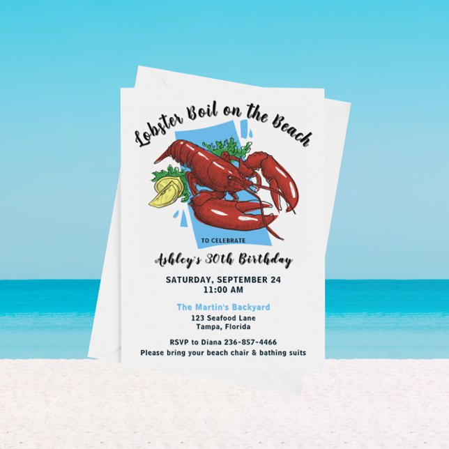 Invitation Fête de homard sur la plage Bouillabaisse de homar (Créateur téléchargé)