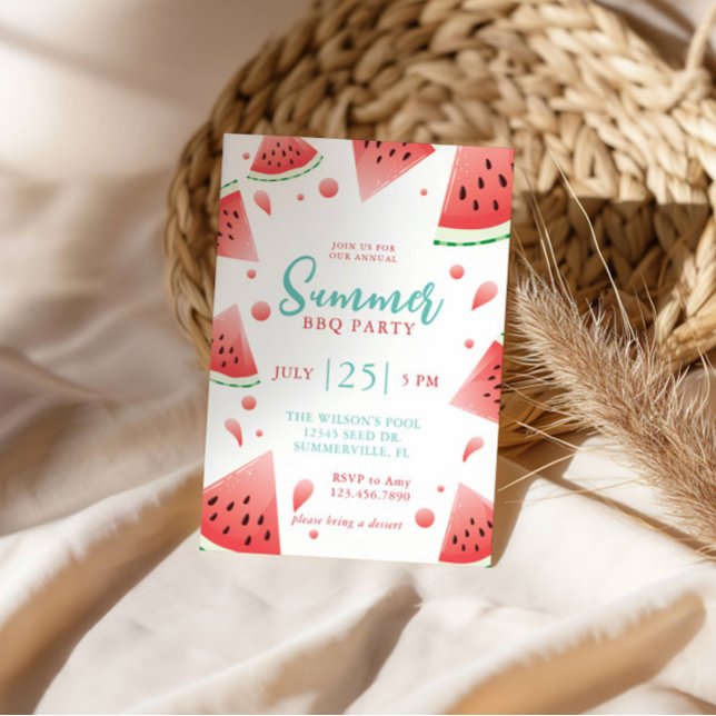 Invitation Fête de jardin BBQ d'été pastèque (Créateur téléchargé)